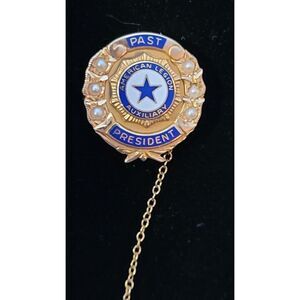 VINTAGE 14K AMERICAN LEGION AUXILIARY PAST PRESIDENT LAPEL PIN SEED PEARLS